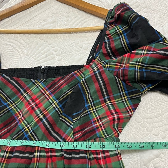 J CREW Puffed Sleeve Plaid Mini Dress Stewart Tartan Pockets Holiday Size 8 - Picture 9 of 14